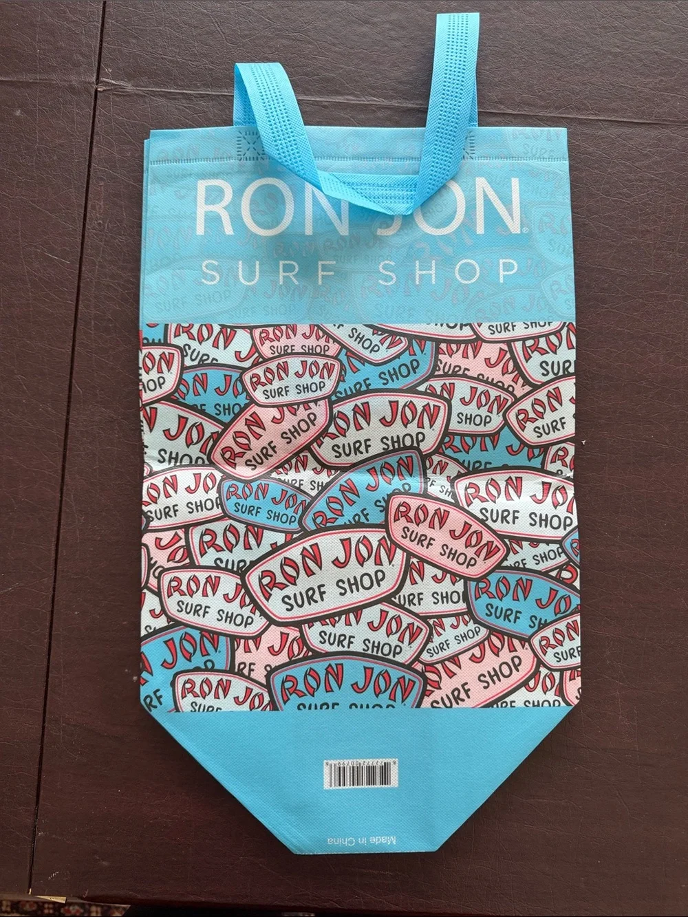 Ron Jon Tote Bag in Aqua, Coral & White Logo Pattern NEW